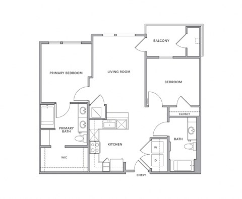 Floor plan for 2 beds, 2 baths, 1051 sqft